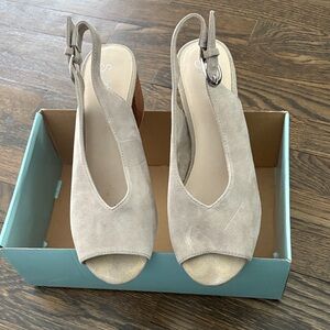 Seychelles Taupe Suede Slingback Heels